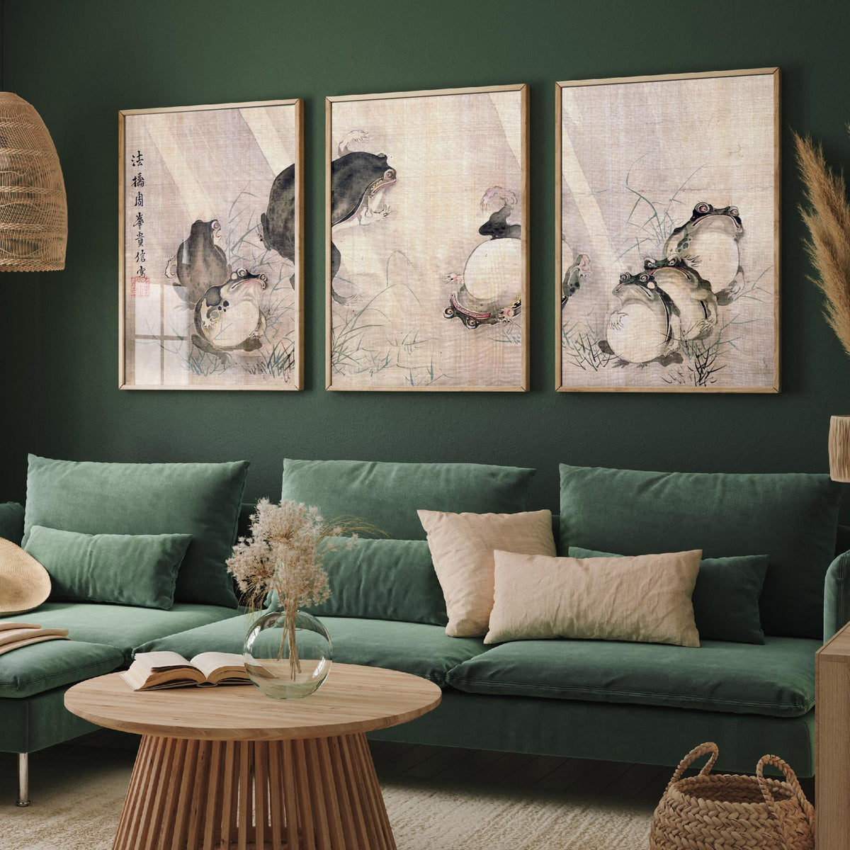 Mori Shuho Frogs Sumo Match Set of Three Art Prints - Japanese Edo Period Painting - Panoramic Frog Poster