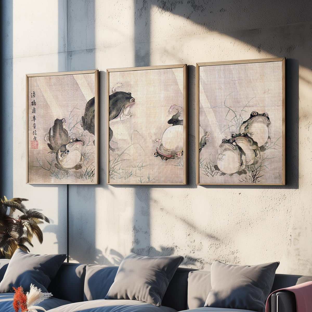 Mori Shuho Frogs Sumo Match Set of Three Art Prints - Japanese Edo Period Painting - Panoramic Frog Poster