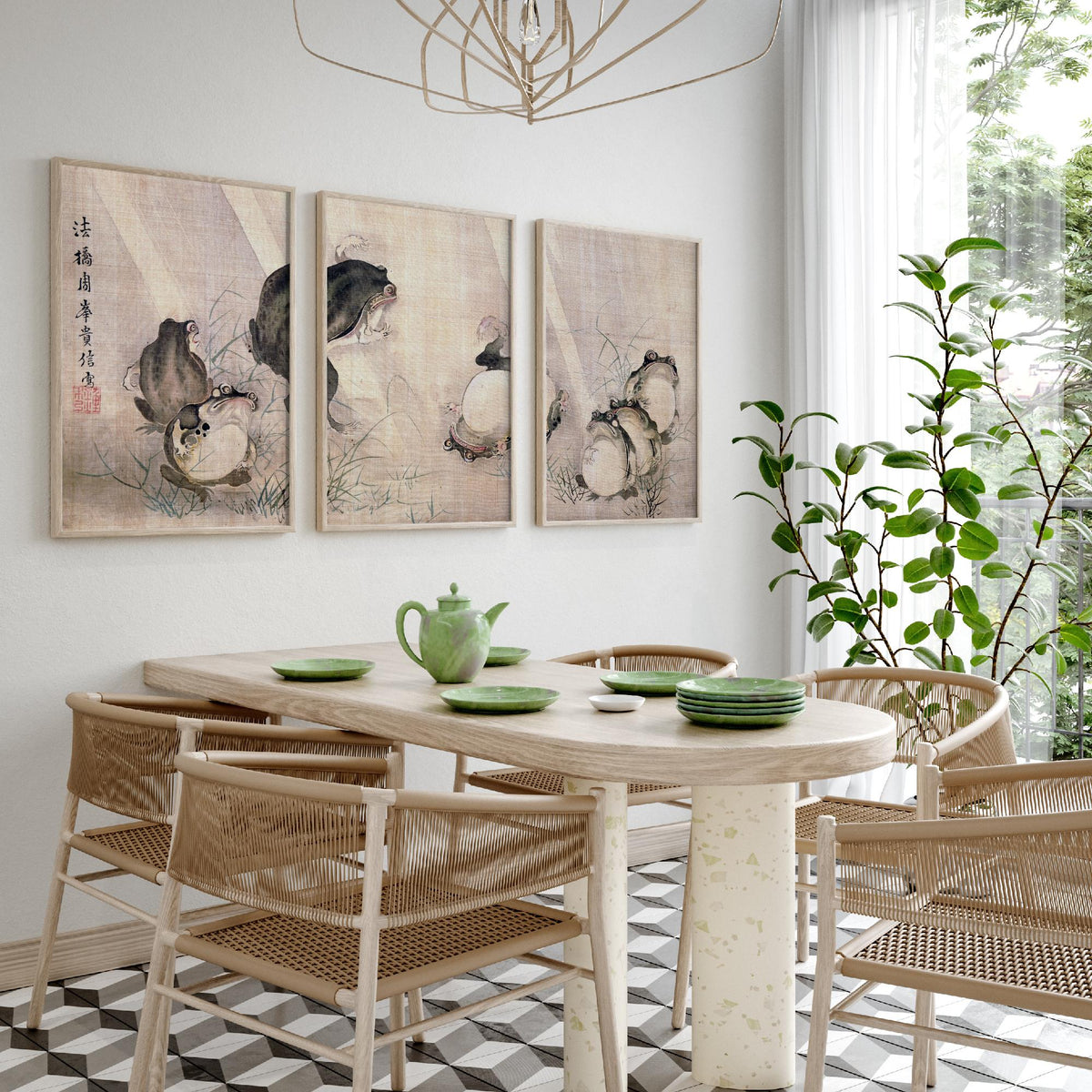 Mori Shuho Frogs Sumo Match Set of Three Art Prints - Japanese Edo Period Painting - Panoramic Frog Poster