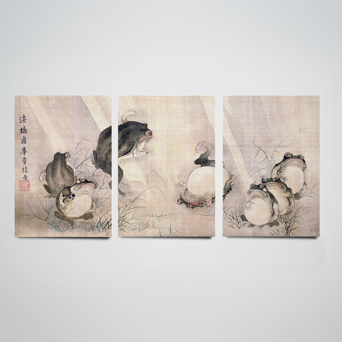 Mori Shuho Frogs Sumo Match Set of Three Art Prints - Japanese Edo Period Painting - Panoramic Frog Poster