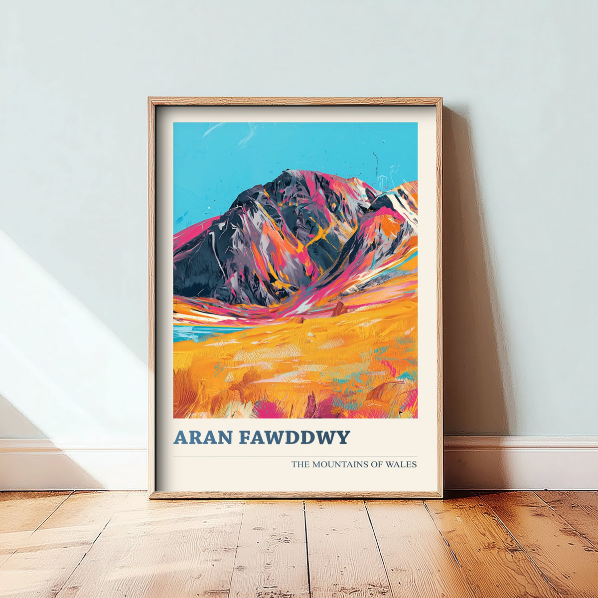 Aran Fawddwy Travel Poster - Mountains of Wales Art Print - Vibrant Pink Orange Peak Illustration - Snowdonia Eryri Wall Decor