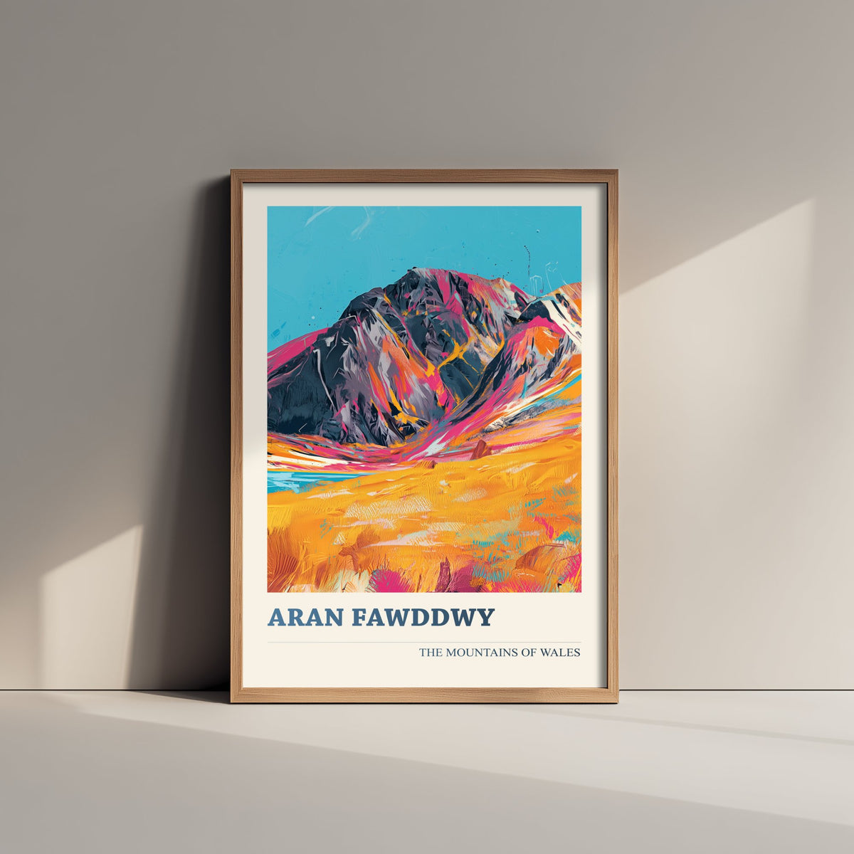 Aran Fawddwy Travel Poster - Mountains of Wales Art Print - Vibrant Pink Orange Peak Illustration - Snowdonia Eryri Wall Decor