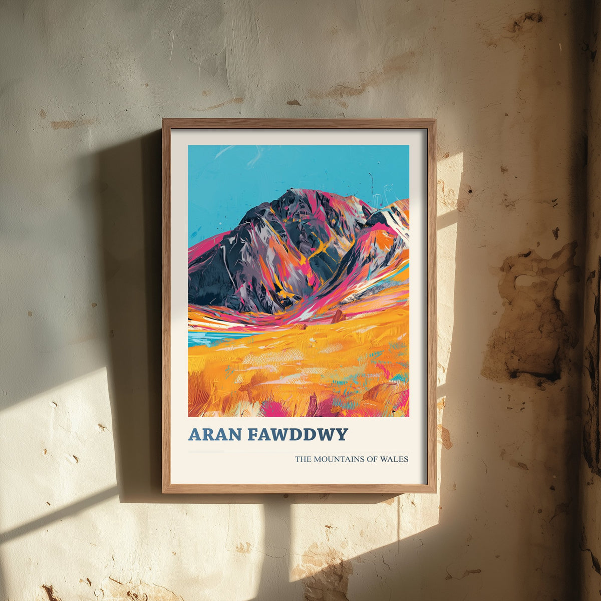 Aran Fawddwy Travel Poster - Mountains of Wales Art Print - Vibrant Pink Orange Peak Illustration - Snowdonia Eryri Wall Decor