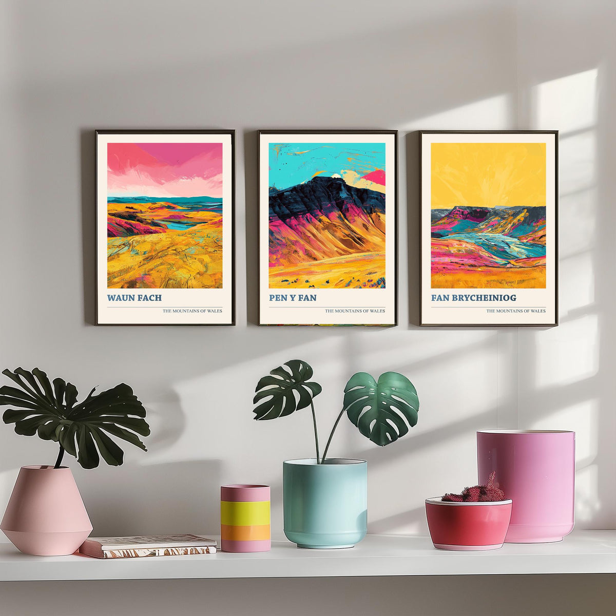 Mountains of Wales Set of Three Prints - Waun Fach, Pen y Fan, Fan Brycheiniog - 3 Brecon Beacons Art Prints Poster Painting Gift V1