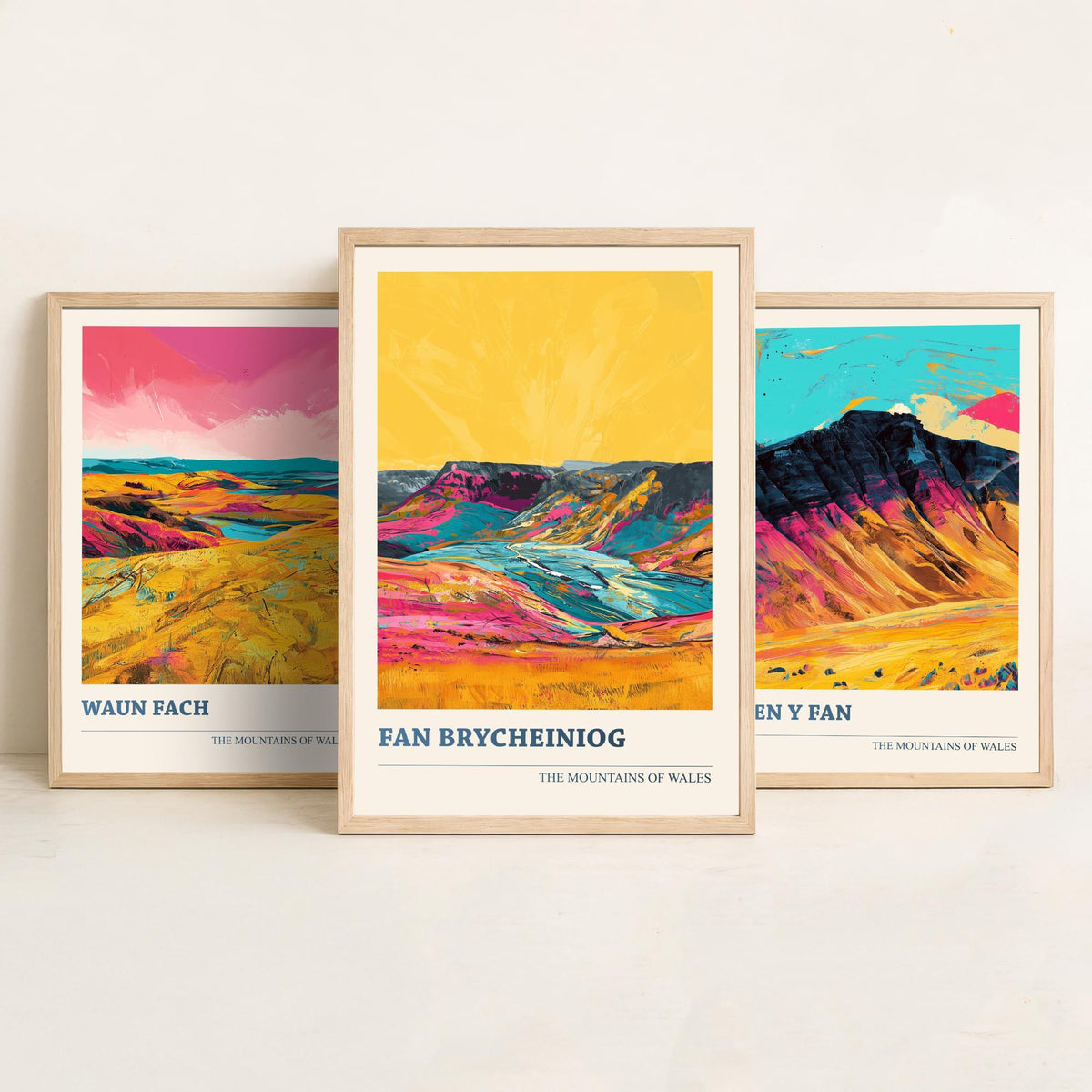 Mountains of Wales Set of Three Prints - Waun Fach, Pen y Fan, Fan Brycheiniog - 3 Brecon Beacons Art Prints Poster Painting Gift V1