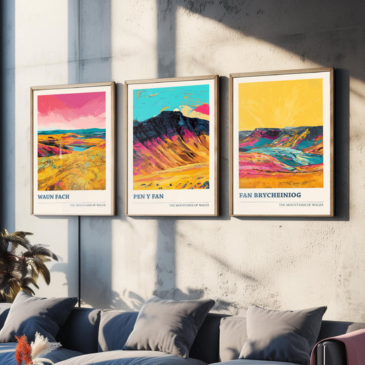 Mountains of Wales Set of Three Prints - Waun Fach, Pen y Fan, Fan Brycheiniog - 3 Brecon Beacons Art Prints Poster Painting Gift V1