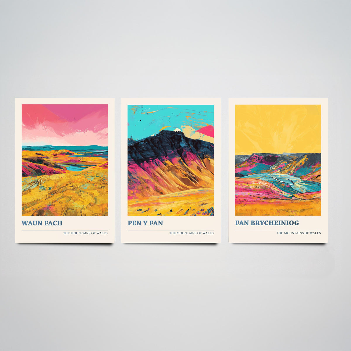 Mountains of Wales Set of Three Prints - Waun Fach, Pen y Fan, Fan Brycheiniog - 3 Brecon Beacons Art Prints Poster Painting Gift V1