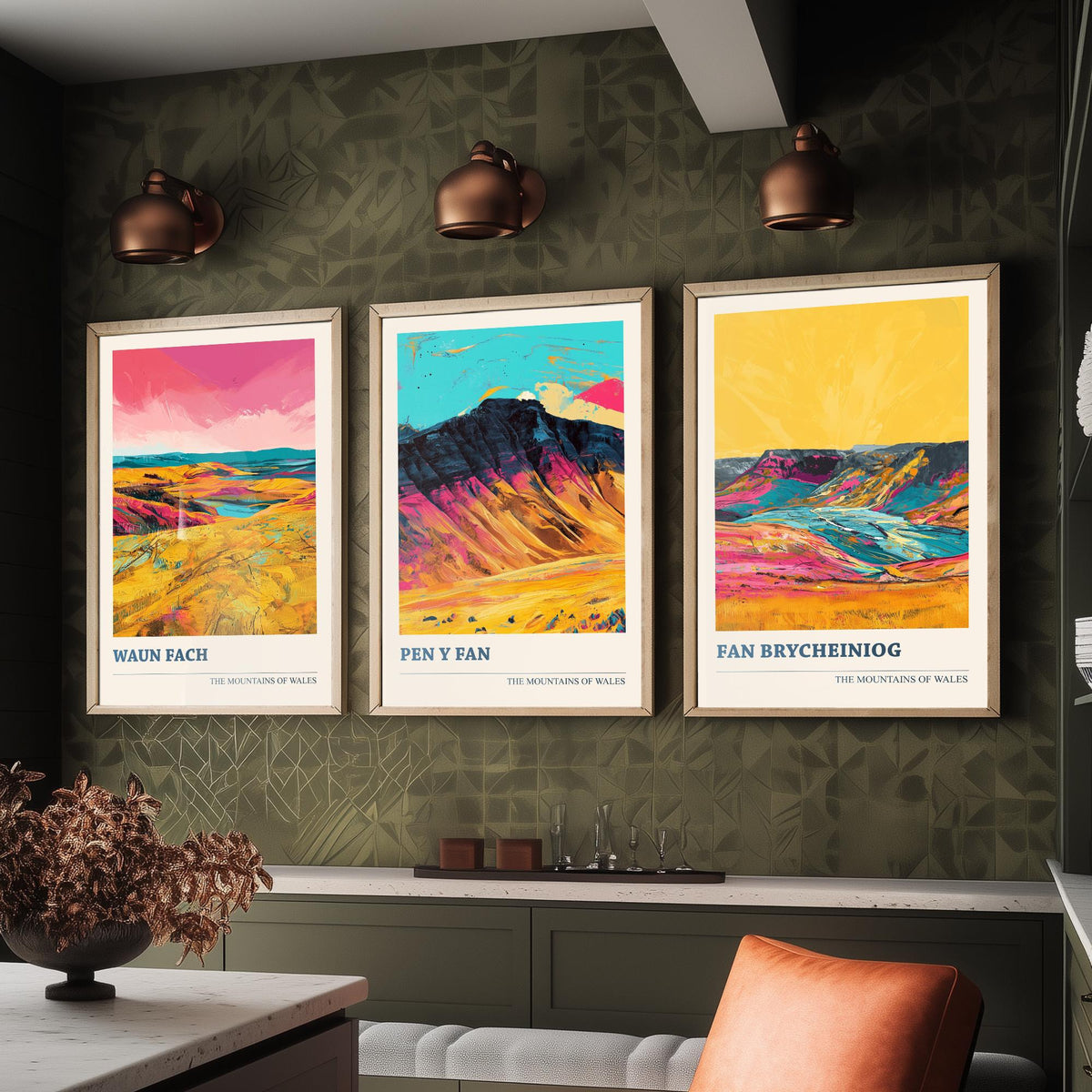 Mountains of Wales Set of Three Prints - Waun Fach, Pen y Fan, Fan Brycheiniog - 3 Brecon Beacons Art Prints Poster Painting Gift V1
