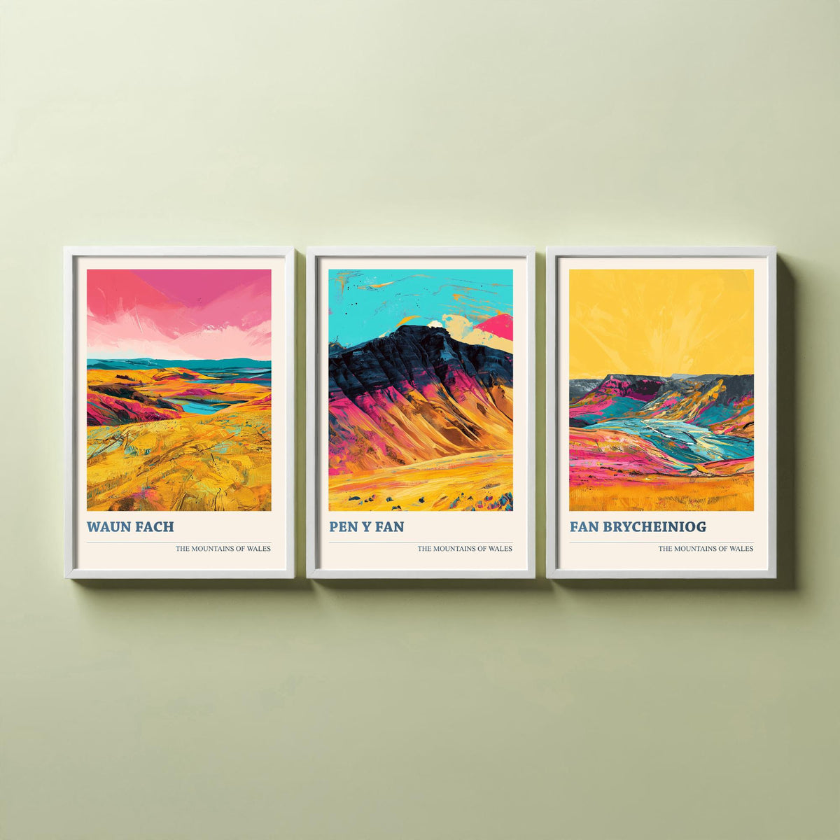 Mountains of Wales Set of Three Prints - Waun Fach, Pen y Fan, Fan Brycheiniog - 3 Brecon Beacons Art Prints Poster Painting Gift V1