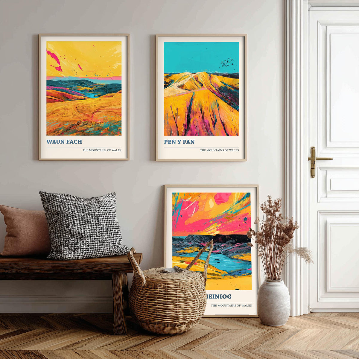 Bannau Brycheiniog Set of Three Prints - Waun Fach, Pen y Fan, Fan Brycheiniog - 3 Welsh Mountain Posters Bold Pop Art Print Painting V2