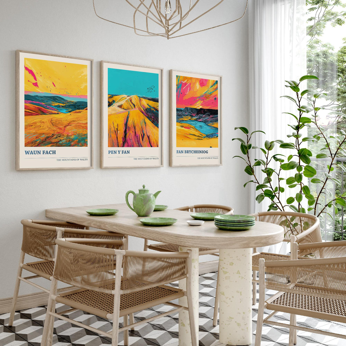 Bannau Brycheiniog Set of Three Prints - Waun Fach, Pen y Fan, Fan Brycheiniog - 3 Welsh Mountain Posters Bold Pop Art Print Painting V2