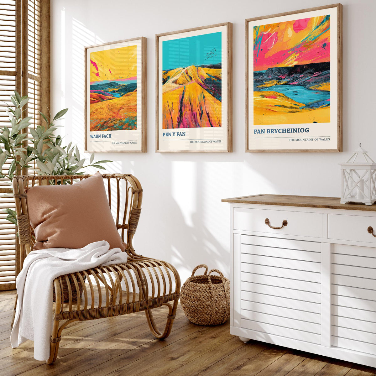 Bannau Brycheiniog Set of Three Prints - Waun Fach, Pen y Fan, Fan Brycheiniog - 3 Welsh Mountain Posters Bold Pop Art Print Painting V2