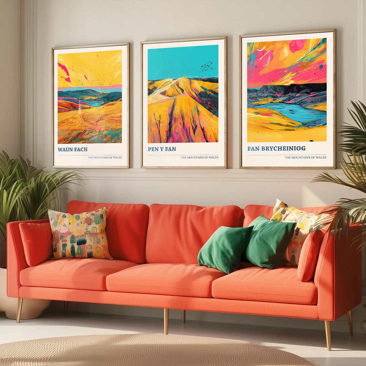 Bannau Brycheiniog Set of Three Prints - Waun Fach, Pen y Fan, Fan Brycheiniog - 3 Welsh Mountain Posters Bold Pop Art Print Painting V2