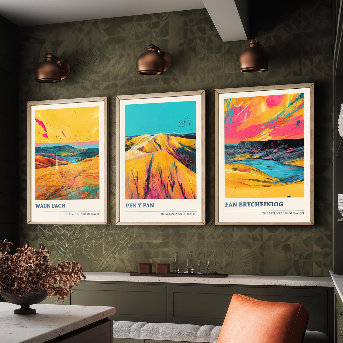 Bannau Brycheiniog Set of Three Prints - Waun Fach, Pen y Fan, Fan Brycheiniog - 3 Welsh Mountain Posters Bold Pop Art Print Painting V2