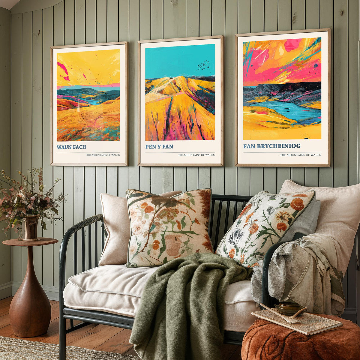Bannau Brycheiniog Set of Three Prints - Waun Fach, Pen y Fan, Fan Brycheiniog - 3 Welsh Mountain Posters Bold Pop Art Print Painting V2