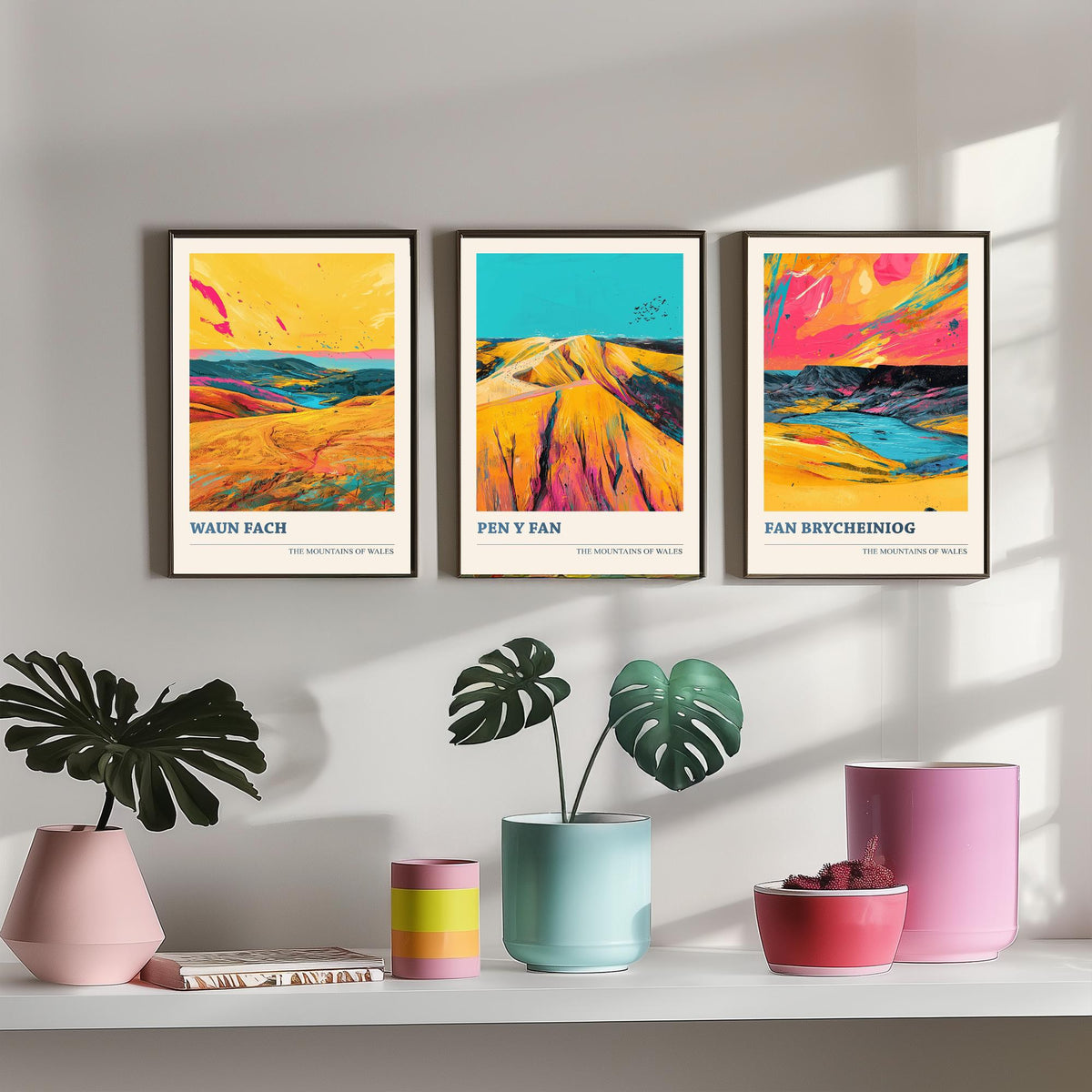 Bannau Brycheiniog Set of Three Prints - Waun Fach, Pen y Fan, Fan Brycheiniog - 3 Welsh Mountain Posters Bold Pop Art Print Painting V2