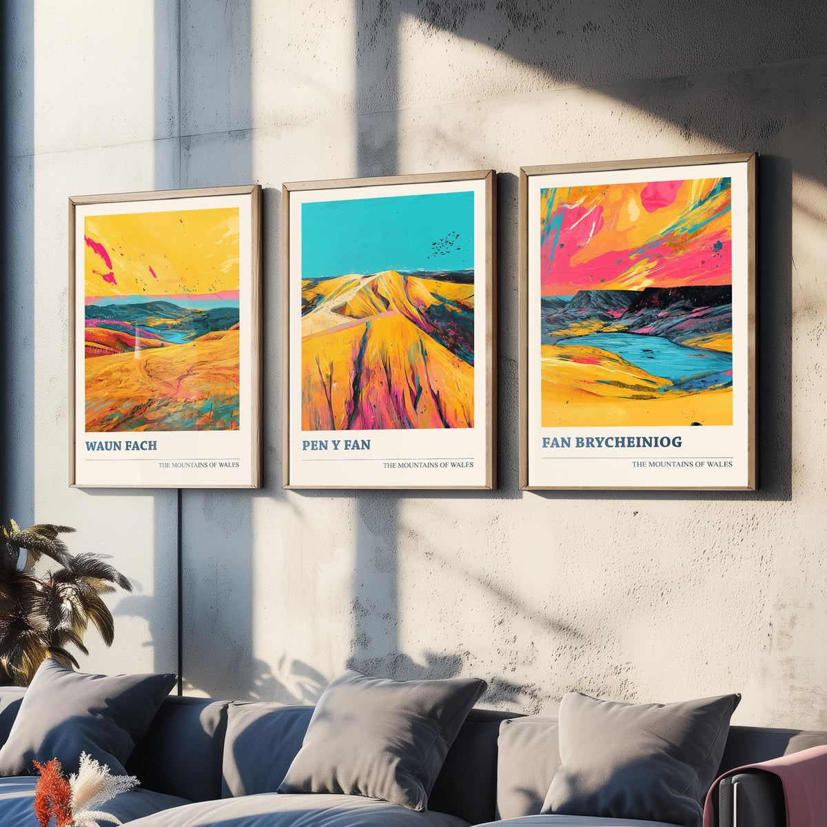 Bannau Brycheiniog Set of Three Prints - Waun Fach, Pen y Fan, Fan Brycheiniog - 3 Welsh Mountain Posters Bold Pop Art Print Painting V2