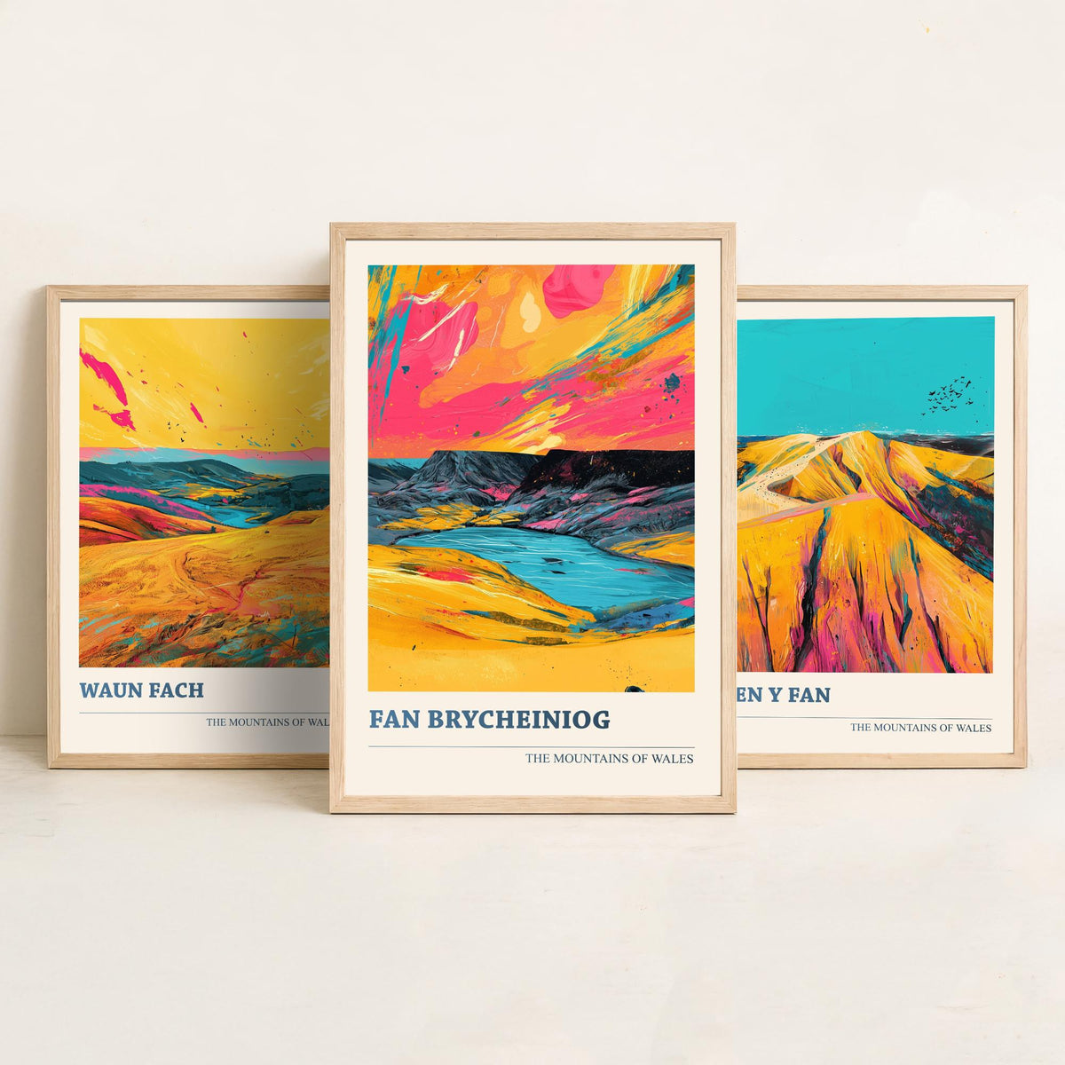 Bannau Brycheiniog Set of Three Prints - Waun Fach, Pen y Fan, Fan Brycheiniog - 3 Welsh Mountain Posters Bold Pop Art Print Painting V2
