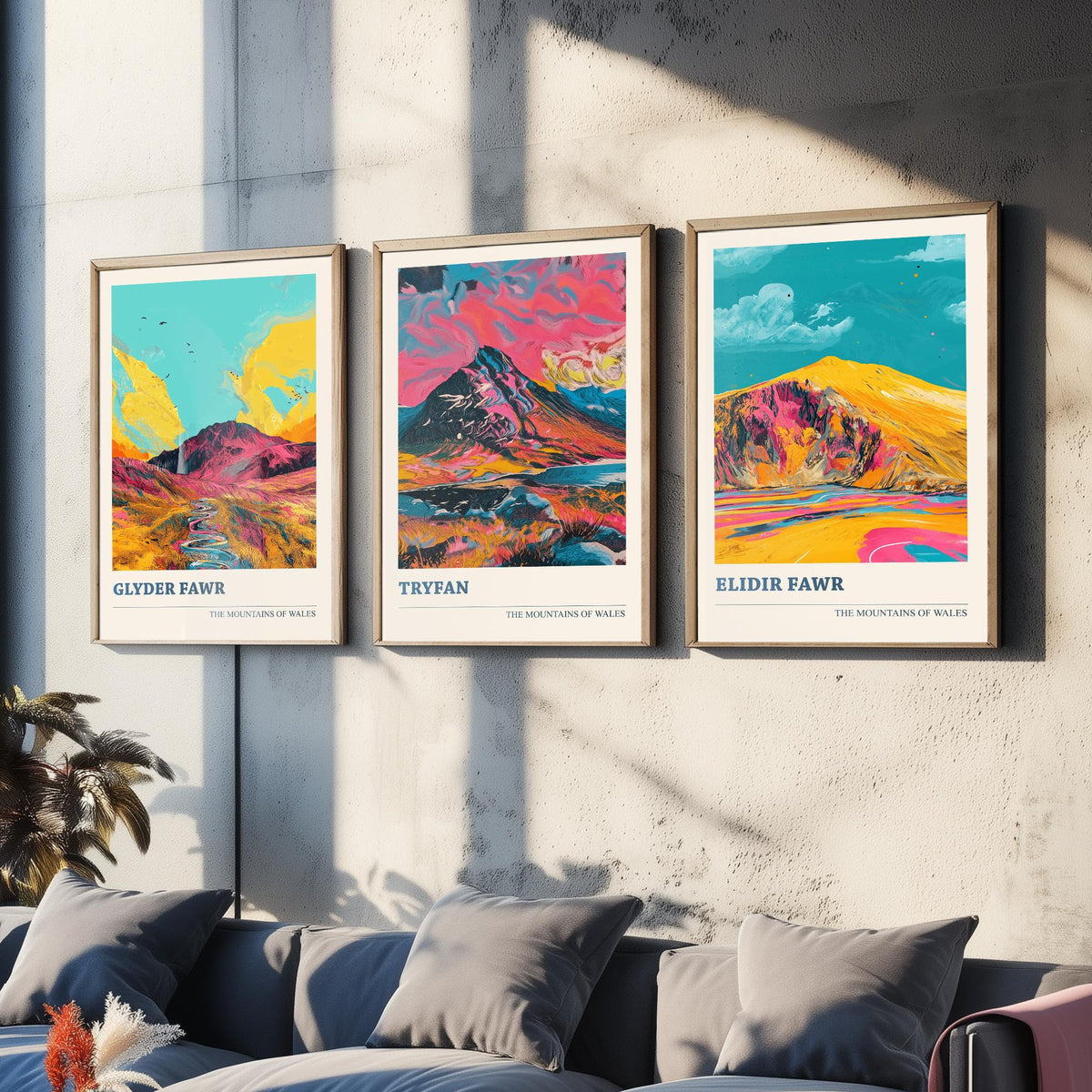 Mountains of Wales Set of Three Prints - Glyder Fawr, Tryfan, Elidir Fawr - 3 Eryri Snowdonia Art Prints Poster Painting Gift V1