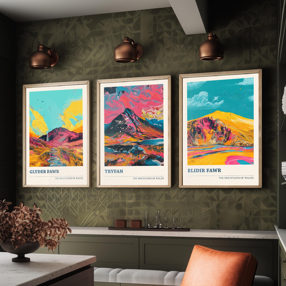Mountains of Wales Set of Three Prints - Glyder Fawr, Tryfan, Elidir Fawr - 3 Eryri Snowdonia Art Prints Poster Painting Gift V1