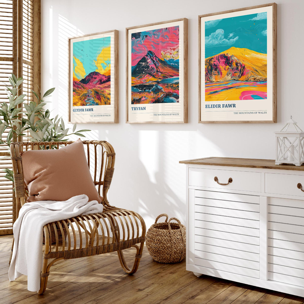 Mountains of Wales Set of Three Prints - Glyder Fawr, Tryfan, Elidir Fawr - 3 Eryri Snowdonia Art Prints Poster Painting Gift V1