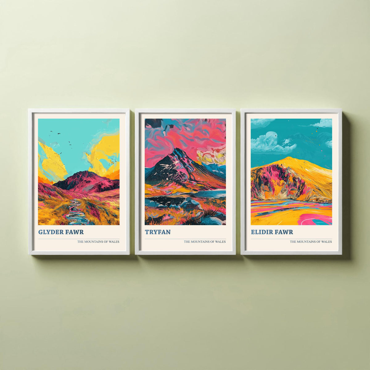 Mountains of Wales Set of Three Prints - Glyder Fawr, Tryfan, Elidir Fawr - 3 Eryri Snowdonia Art Prints Poster Painting Gift V1