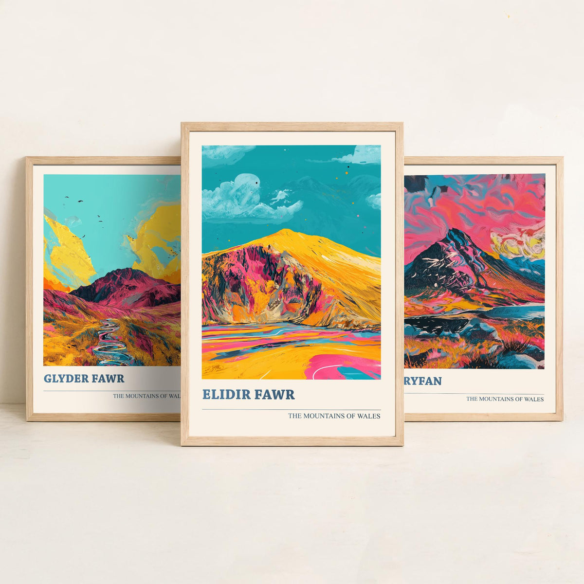 Mountains of Wales Set of Three Prints - Glyder Fawr, Tryfan, Elidir Fawr - 3 Eryri Snowdonia Art Prints Poster Painting Gift V1