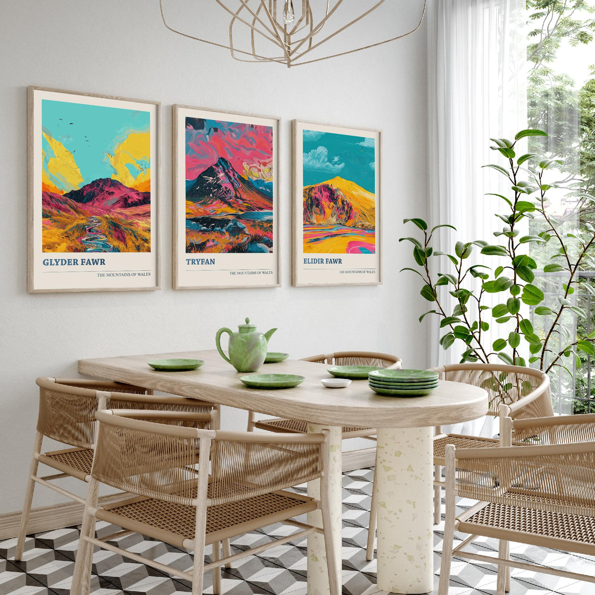Mountains of Wales Set of Three Prints - Glyder Fawr, Tryfan, Elidir Fawr - 3 Eryri Snowdonia Art Prints Poster Painting Gift V1