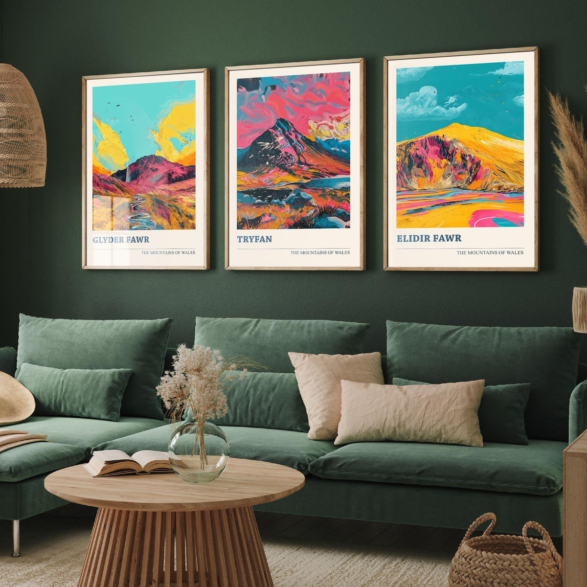 Mountains of Wales Set of Three Prints - Glyder Fawr, Tryfan, Elidir Fawr - 3 Eryri Snowdonia Art Prints Poster Painting Gift V1
