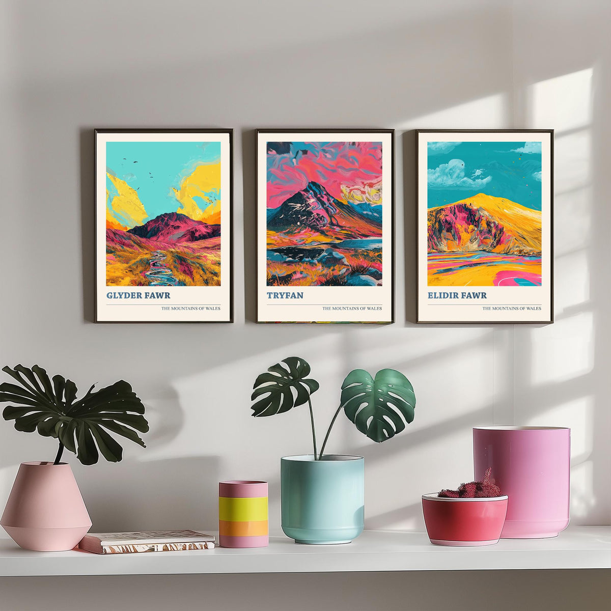 Mountains of Wales Set of Three Prints - Glyder Fawr, Tryfan, Elidir Fawr - 3 Eryri Snowdonia Art Prints Poster Painting Gift V1