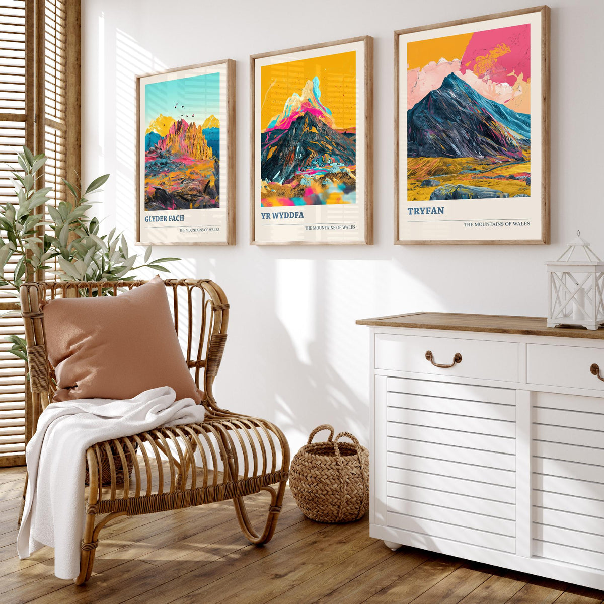 Mountains of Wales Set of Three Prints - Yr Wyddfa Snowdon, Glyder Fach, Tryfan - 3 Eryri Art Prints Poster Painting Gift V1