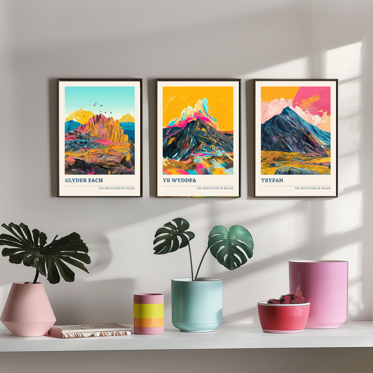 Mountains of Wales Set of Three Prints - Yr Wyddfa Snowdon, Glyder Fach, Tryfan - 3 Eryri Art Prints Poster Painting Gift V1