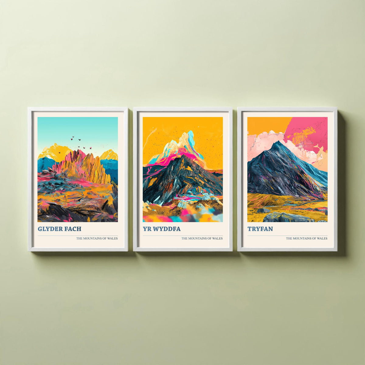 Mountains of Wales Set of Three Prints - Yr Wyddfa Snowdon, Glyder Fach, Tryfan - 3 Eryri Art Prints Poster Painting Gift V1