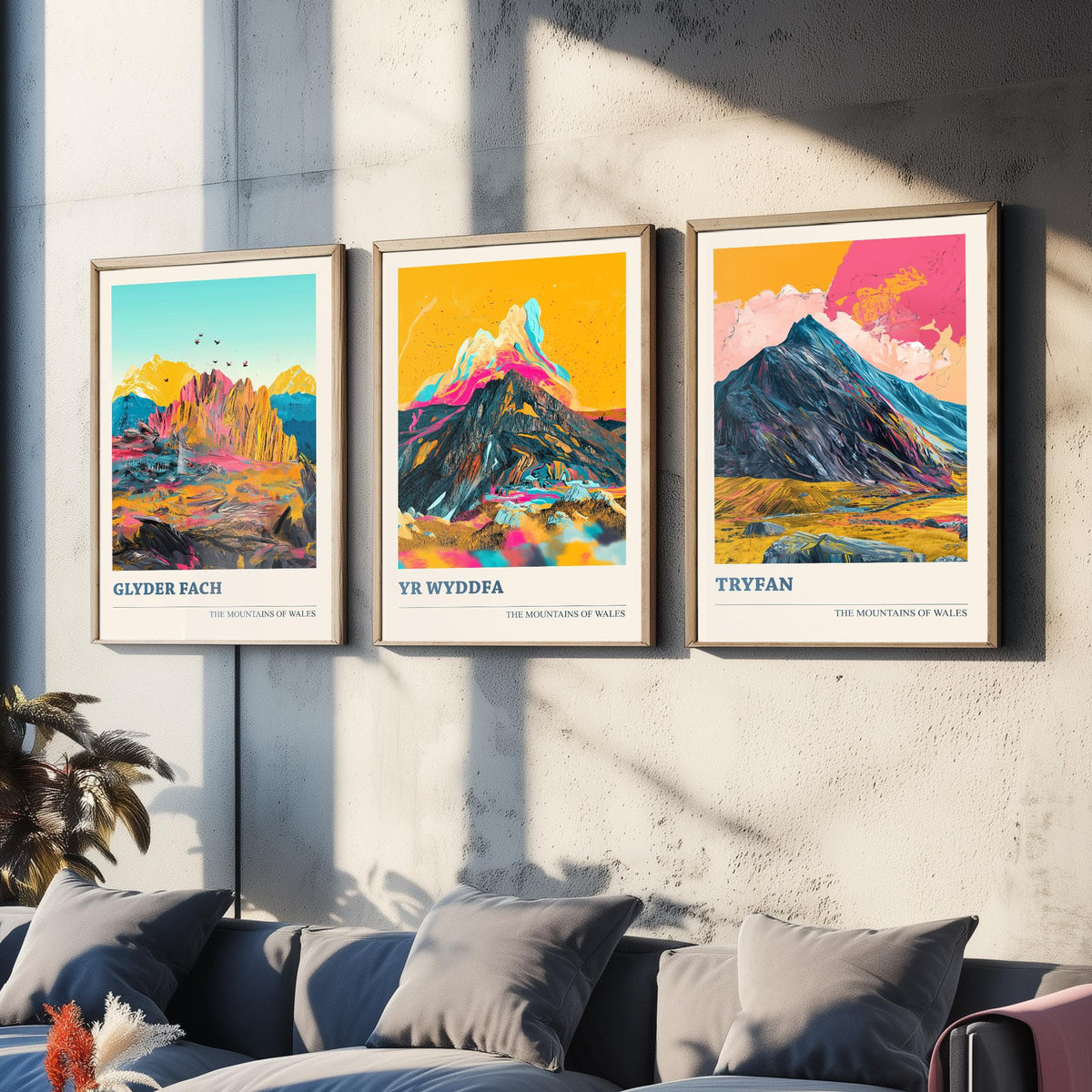 Mountains of Wales Set of Three Prints - Yr Wyddfa Snowdon, Glyder Fach, Tryfan - 3 Eryri Art Prints Poster Painting Gift V1