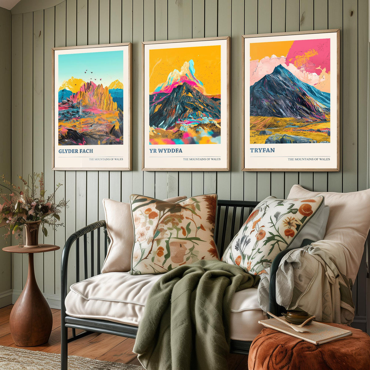 Mountains of Wales Set of Three Prints - Yr Wyddfa Snowdon, Glyder Fach, Tryfan - 3 Eryri Art Prints Poster Painting Gift V1