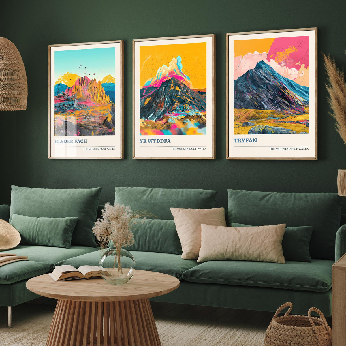 Mountains of Wales Set of Three Prints - Yr Wyddfa Snowdon, Glyder Fach, Tryfan - 3 Eryri Art Prints Poster Painting Gift V1