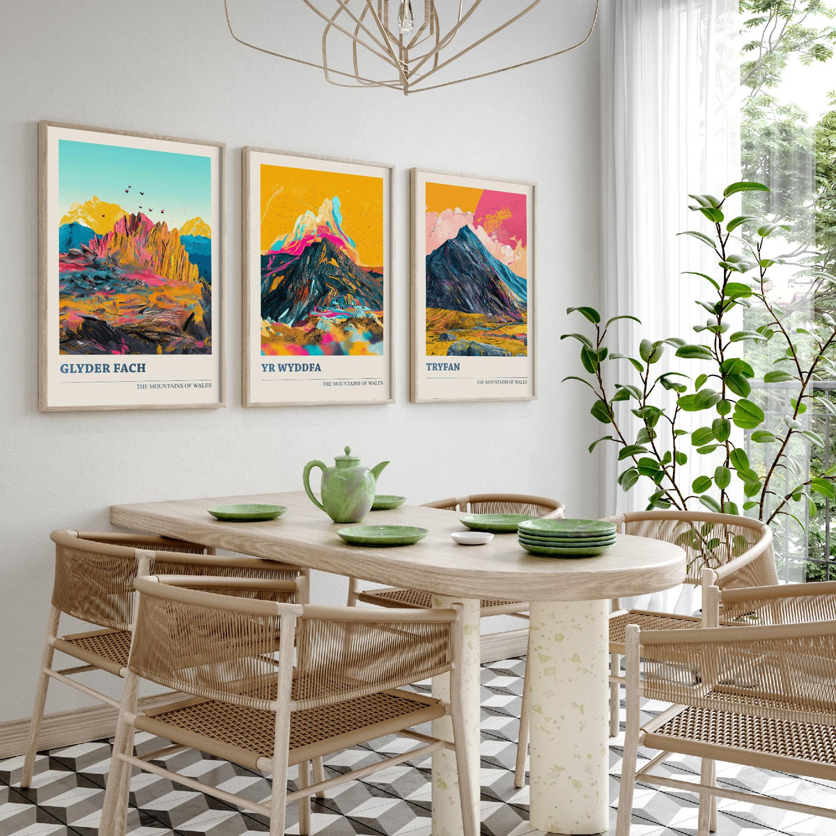 Mountains of Wales Set of Three Prints - Yr Wyddfa Snowdon, Glyder Fach, Tryfan - 3 Eryri Art Prints Poster Painting Gift V1