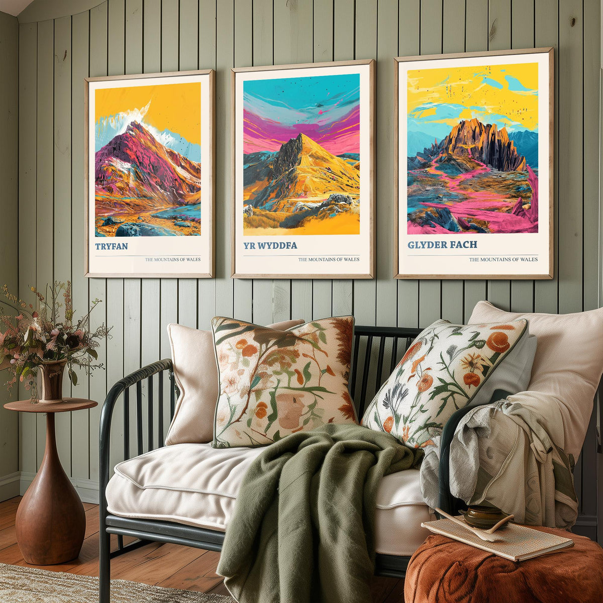 Eryri Snowdonia Set of Three Prints - Tryfan, Yr Wyddfa Snowdon, Glyder Fach - 3 Welsh Mountain Posters Pop Art Print Painting V2