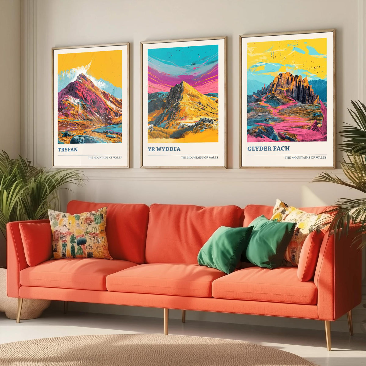 Eryri Snowdonia Set of Three Prints - Tryfan, Yr Wyddfa Snowdon, Glyder Fach - 3 Welsh Mountain Posters Pop Art Print Painting V2