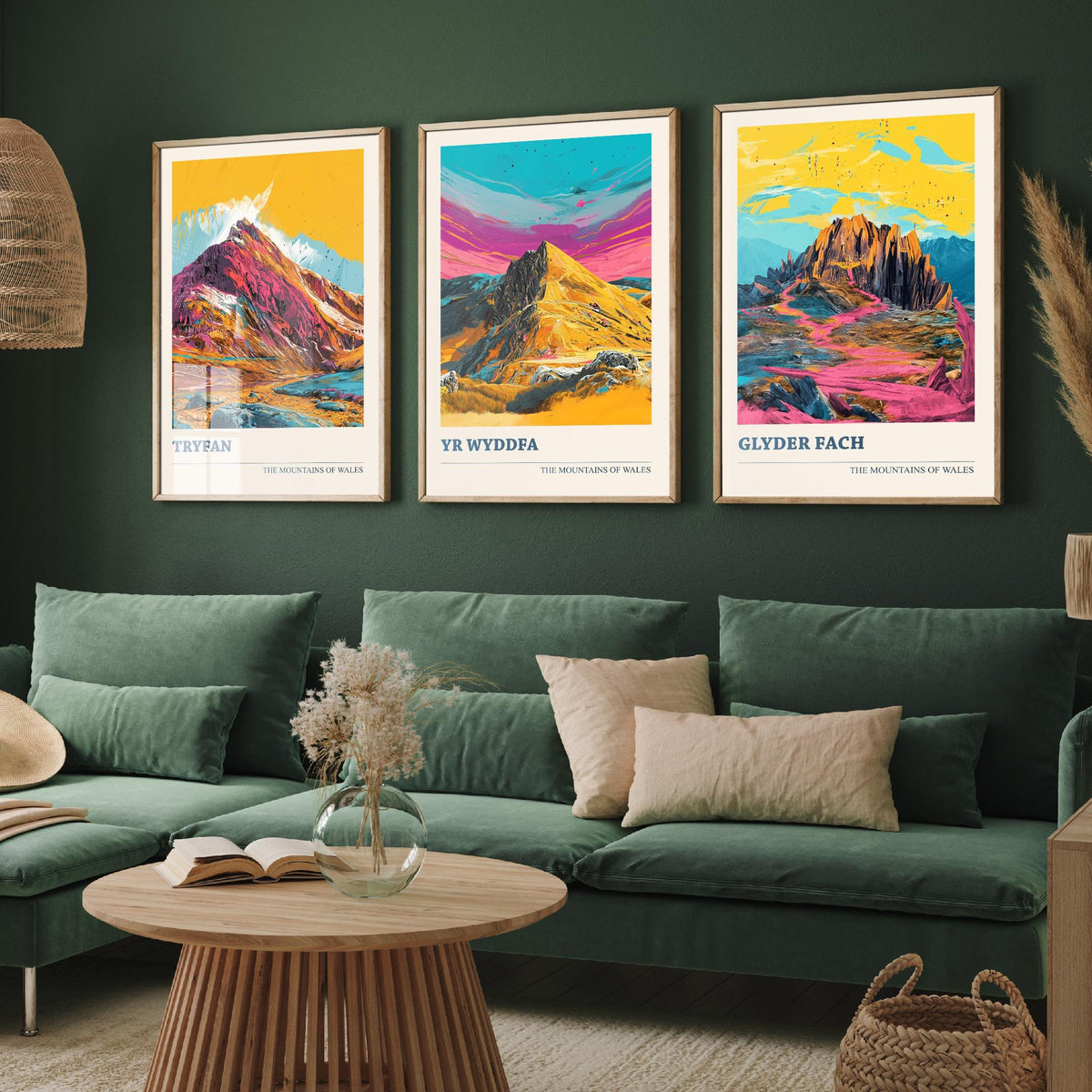 Eryri Snowdonia Set of Three Prints - Tryfan, Yr Wyddfa Snowdon, Glyder Fach - 3 Welsh Mountain Posters Pop Art Print Painting V2