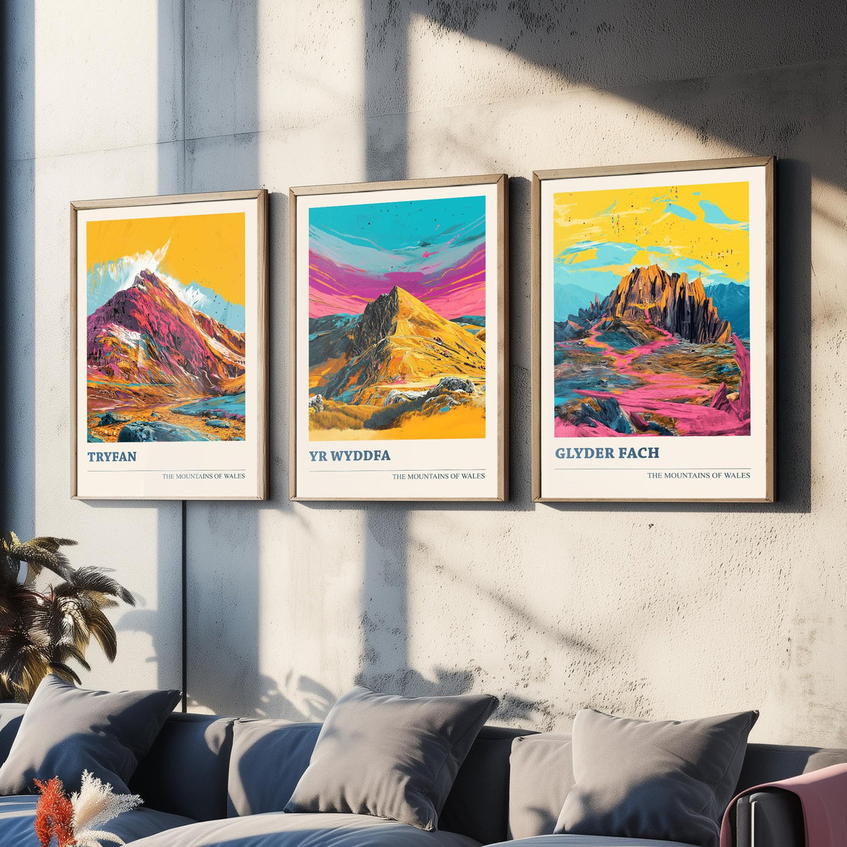 Eryri Snowdonia Set of Three Prints - Tryfan, Yr Wyddfa Snowdon, Glyder Fach - 3 Welsh Mountain Posters Pop Art Print Painting V2