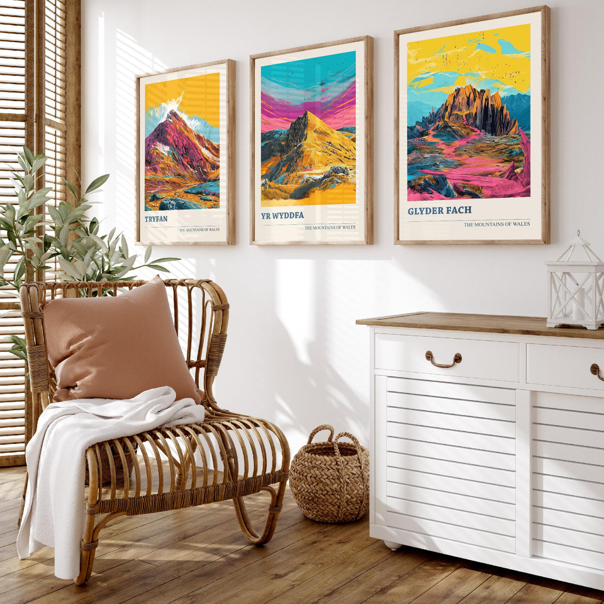 Eryri Snowdonia Set of Three Prints - Tryfan, Yr Wyddfa Snowdon, Glyder Fach - 3 Welsh Mountain Posters Pop Art Print Painting V2