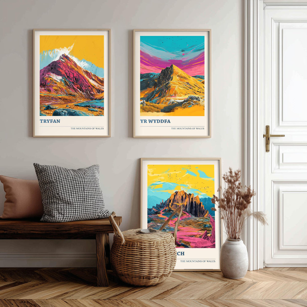 Eryri Snowdonia Set of Three Prints - Tryfan, Yr Wyddfa Snowdon, Glyder Fach - 3 Welsh Mountain Posters Pop Art Print Painting V2