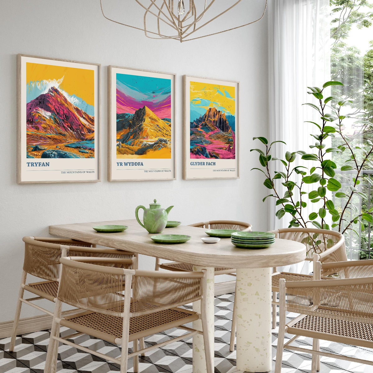 Eryri Snowdonia Set of Three Prints - Tryfan, Yr Wyddfa Snowdon, Glyder Fach - 3 Welsh Mountain Posters Pop Art Print Painting V2