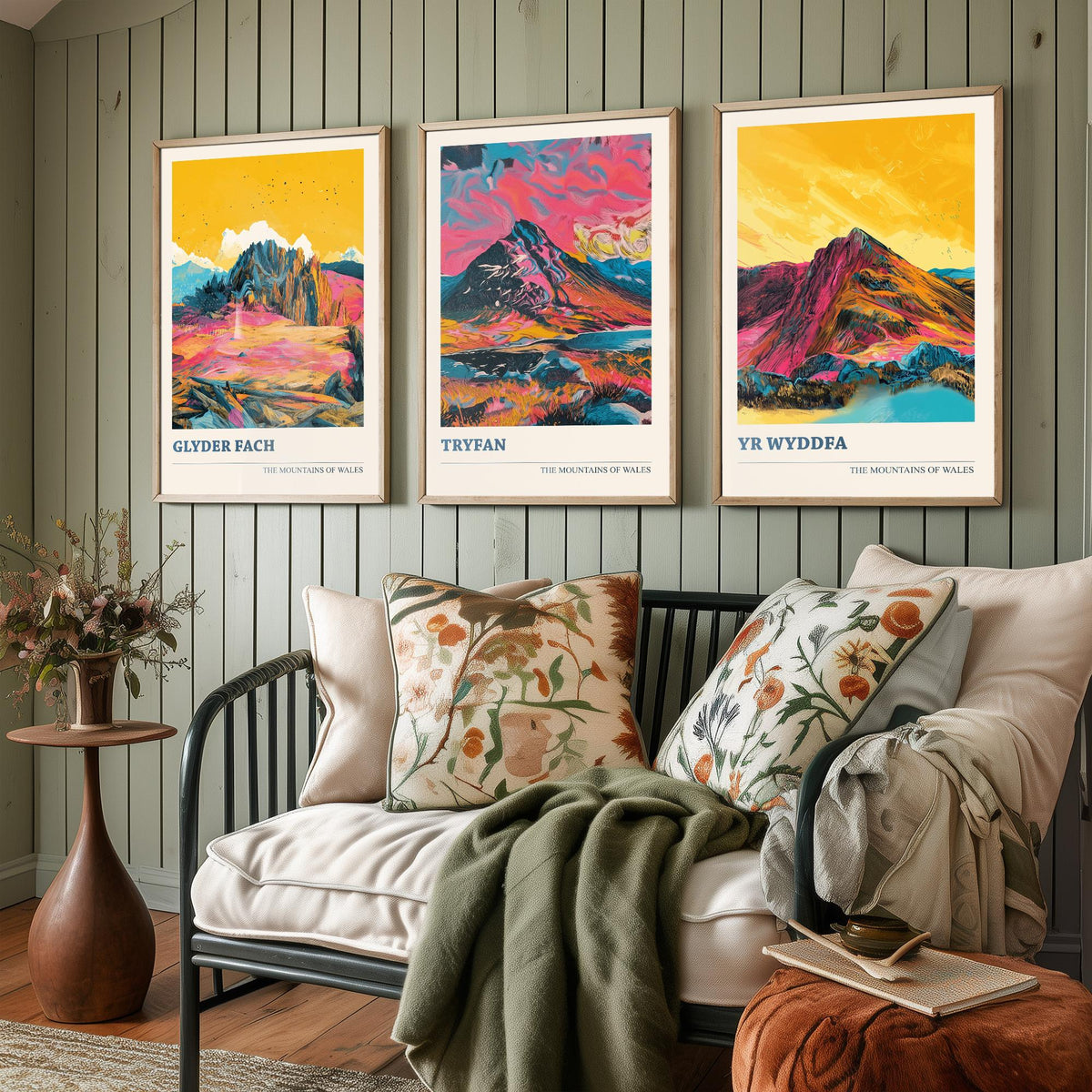 Mountains of Wales Set of Three Prints - Glyder Fach, Tryfan, Yr Wyddfa Snowdon - 3 Vibrant Welsh Peak Art Prints Poster Painting V3