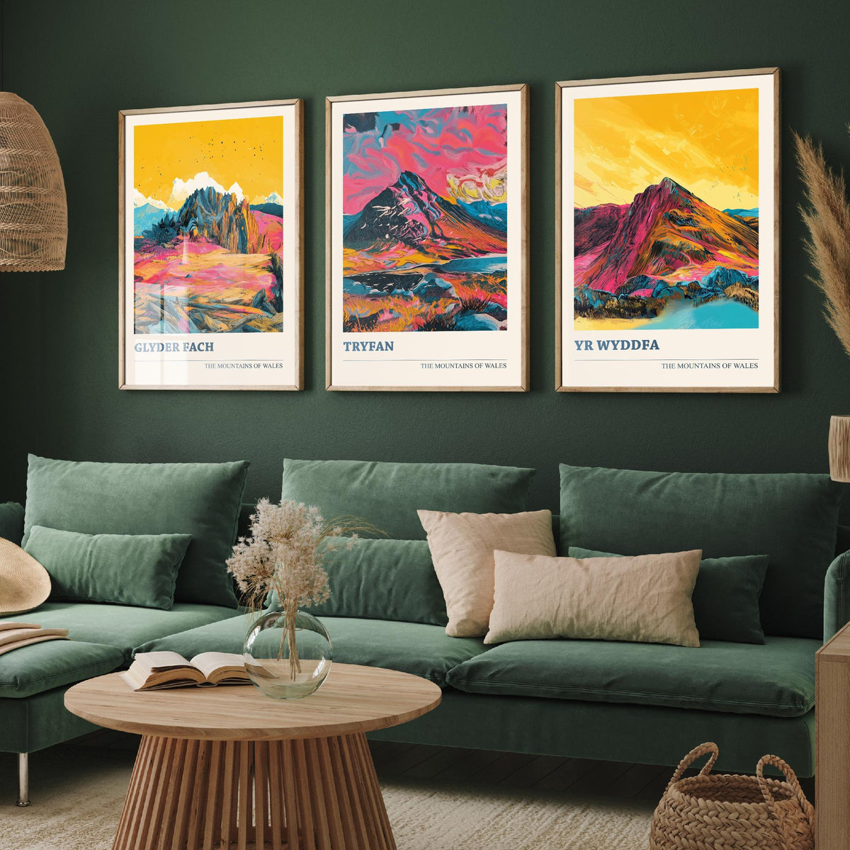 Mountains of Wales Set of Three Prints - Glyder Fach, Tryfan, Yr Wyddfa Snowdon - 3 Vibrant Welsh Peak Art Prints Poster Painting V3