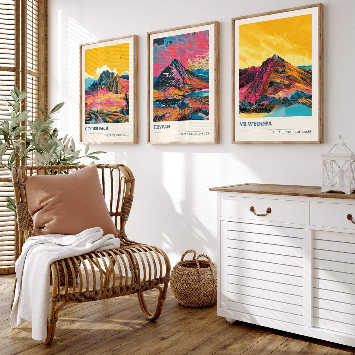Mountains of Wales Set of Three Prints - Glyder Fach, Tryfan, Yr Wyddfa Snowdon - 3 Vibrant Welsh Peak Art Prints Poster Painting V3