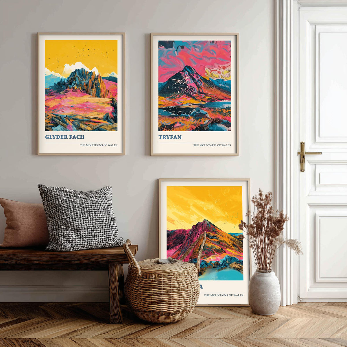 Mountains of Wales Set of Three Prints - Glyder Fach, Tryfan, Yr Wyddfa Snowdon - 3 Vibrant Welsh Peak Art Prints Poster Painting V3