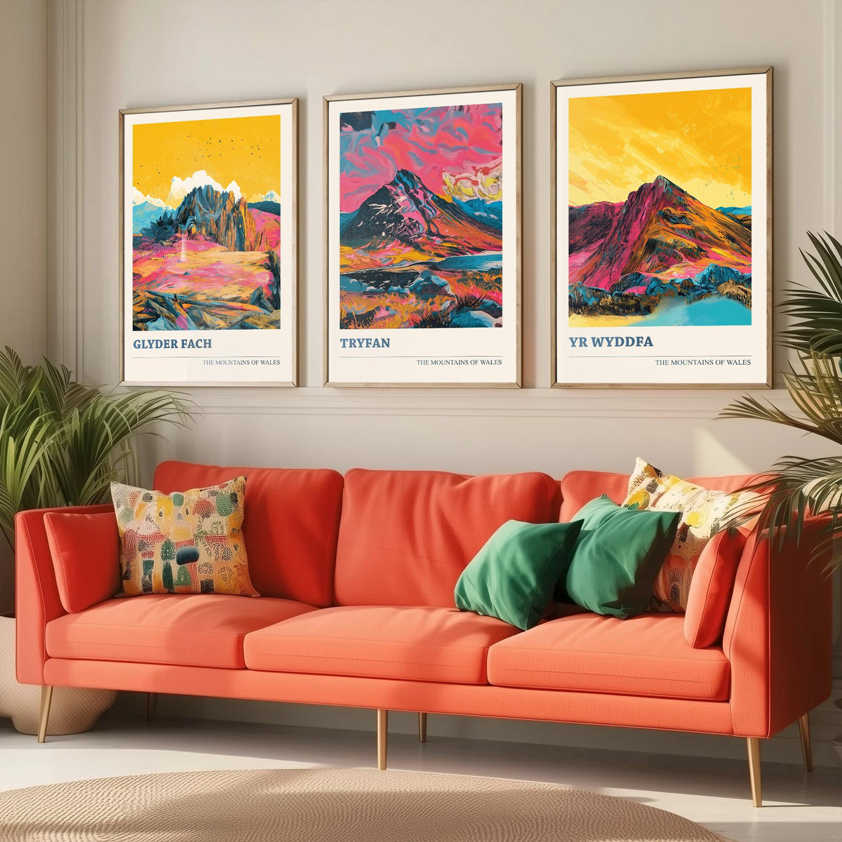 Mountains of Wales Set of Three Prints - Glyder Fach, Tryfan, Yr Wyddfa Snowdon - 3 Vibrant Welsh Peak Art Prints Poster Painting V3