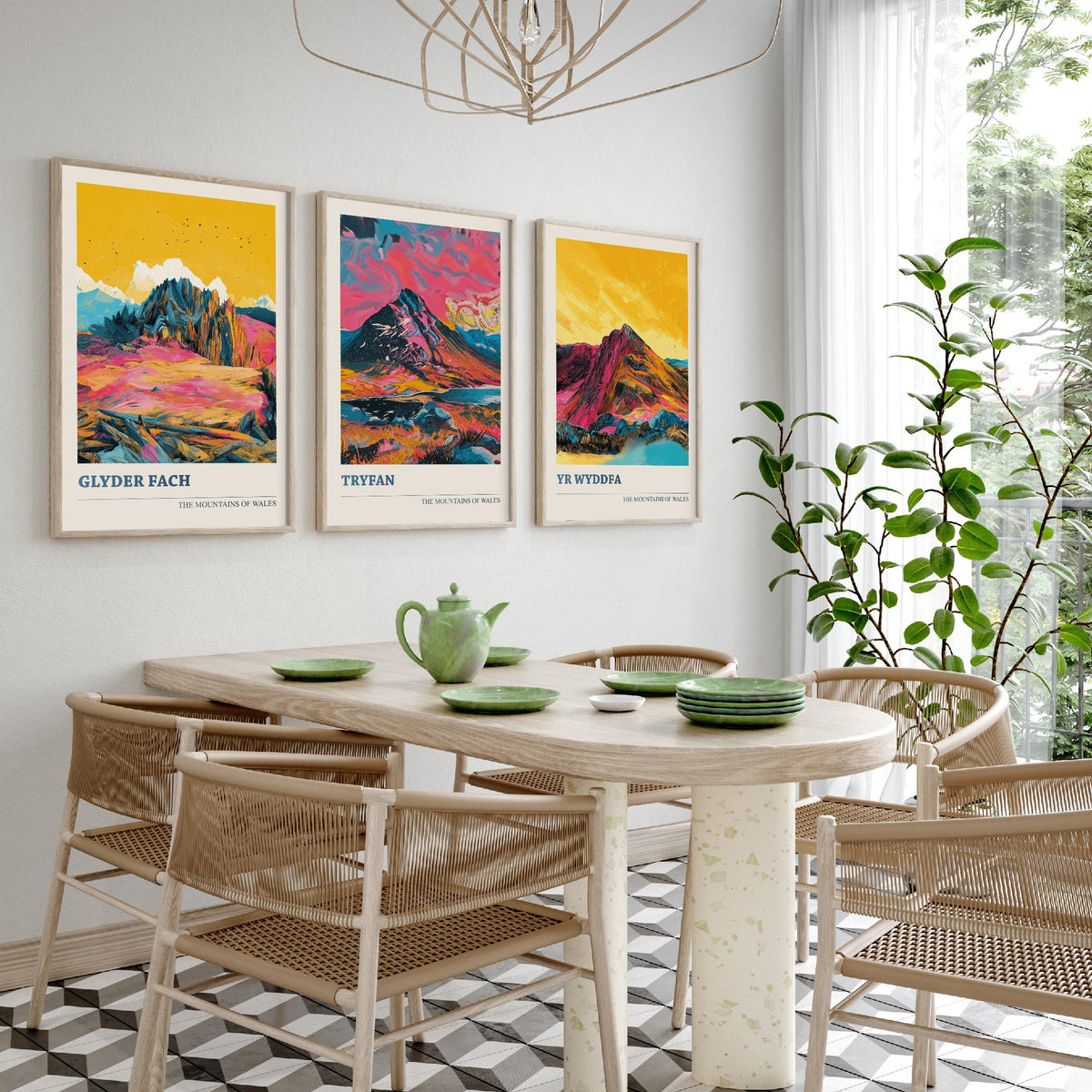 Mountains of Wales Set of Three Prints - Glyder Fach, Tryfan, Yr Wyddfa Snowdon - 3 Vibrant Welsh Peak Art Prints Poster Painting V3